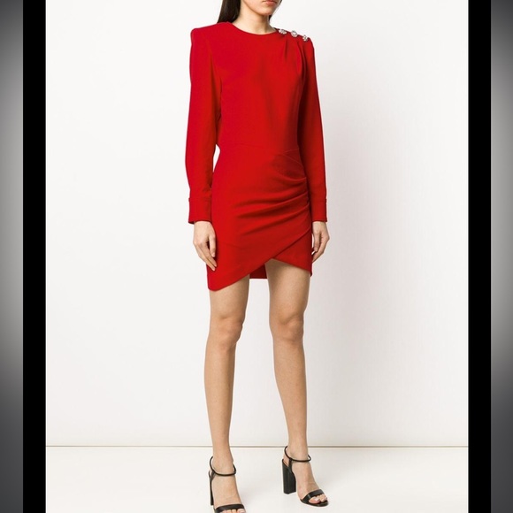 ba&sh Red Slone Lady Gathered Front Detail Sparkle  Rhinestone Shoulder Dress S - Picture 3 of 16